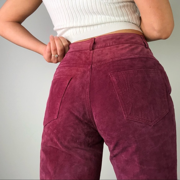 Vintage Pants - VINTAGE | Burgundy Suede High Rise Crop Pant M